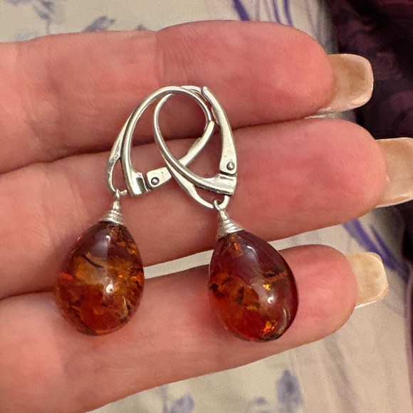 Amber and Silver Necklace and Earring Set - Picture 11 of 13